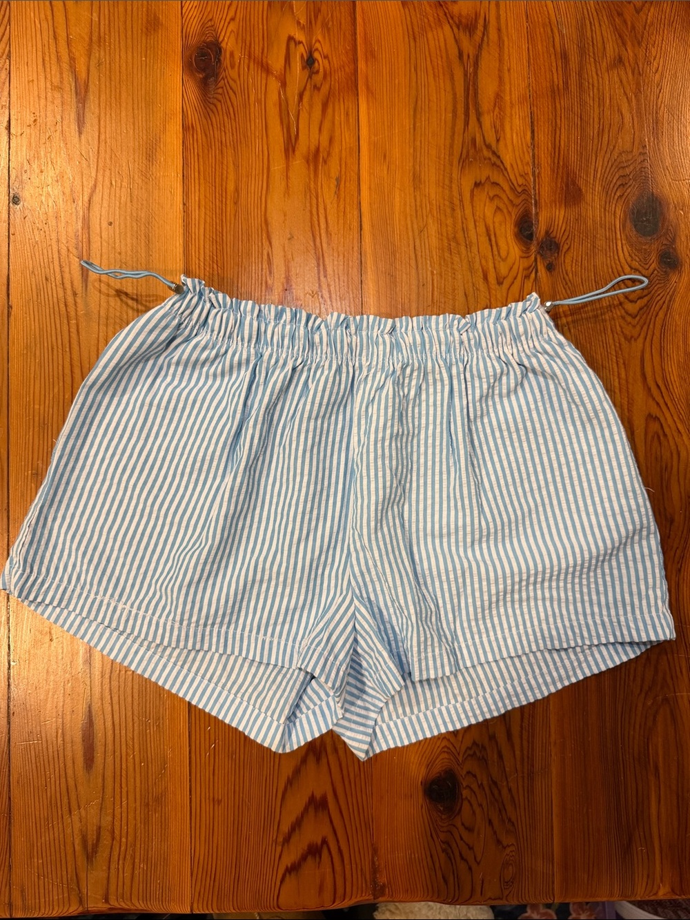 No Boundaries Light Blue & White Striped Women's Athletic Shorts